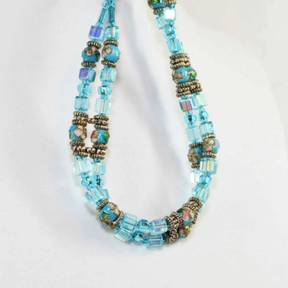 Beautiful Handmade Blue Cloisonne' Beaded Bracelet - Picture 5 of 7